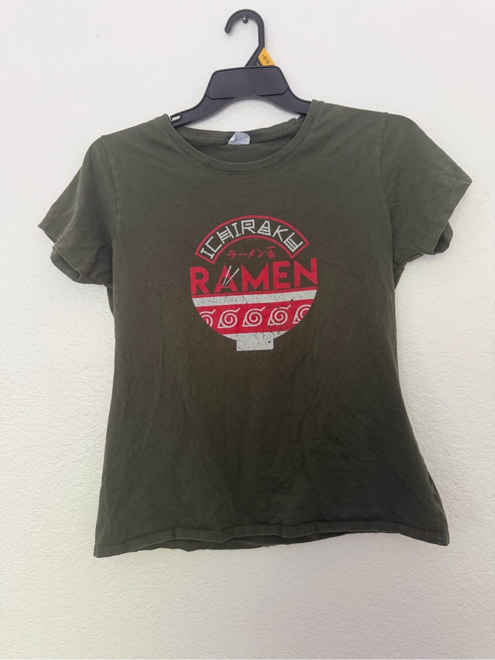 Naruto Ichiraku Ramen T-Shirt Olive Green Short Sleeve Anime Graphic Tee - Picture 2 of 8